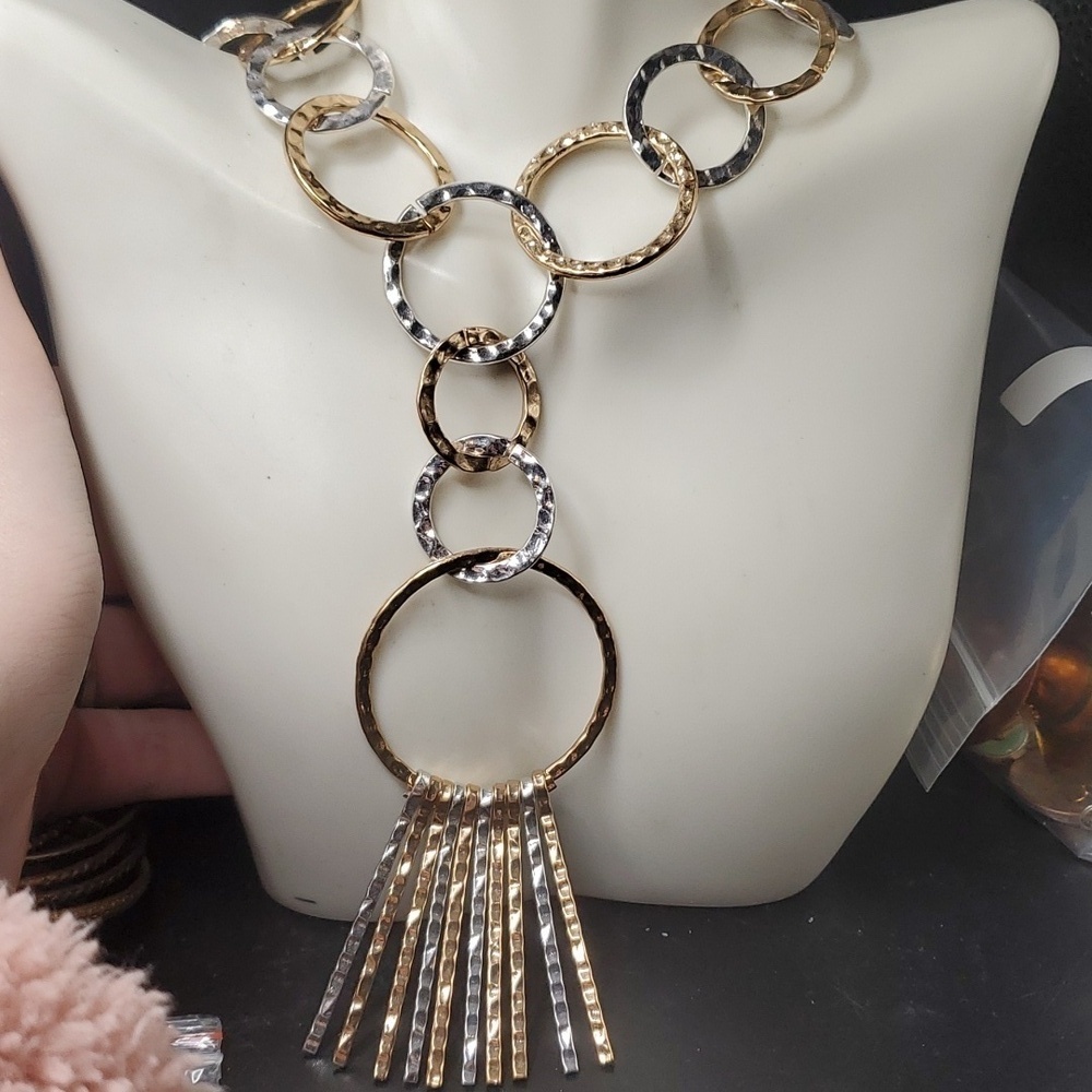 N3536 multi toned circle bib necklace vintage